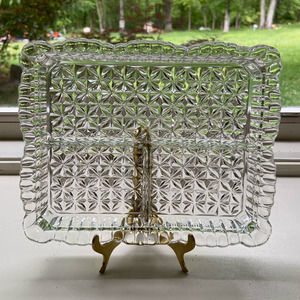 Vintage Pressed Glass Diamond Pattern Divided Dish